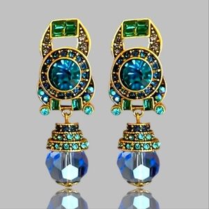 Vintage Emerald Green & Blue Gemstone Earrings